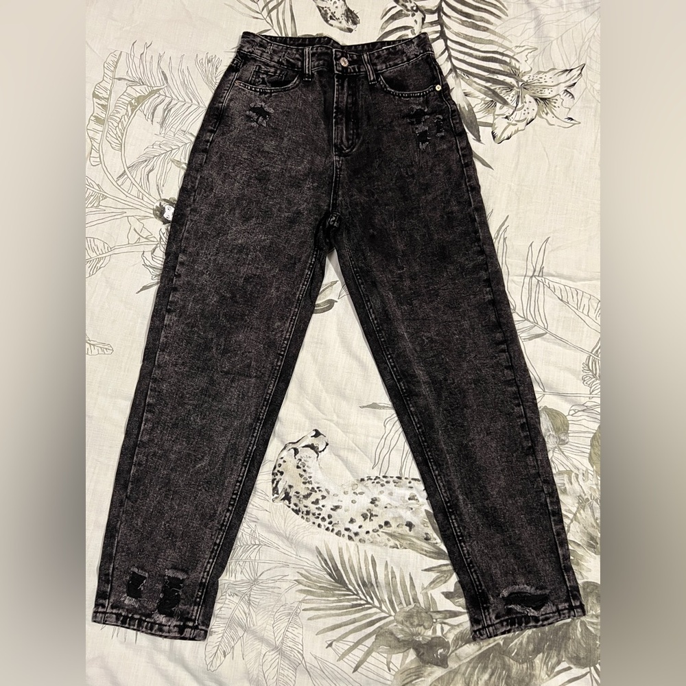 NWT Denim High Waist Gray and Black Faded Tapered Mom Jeans